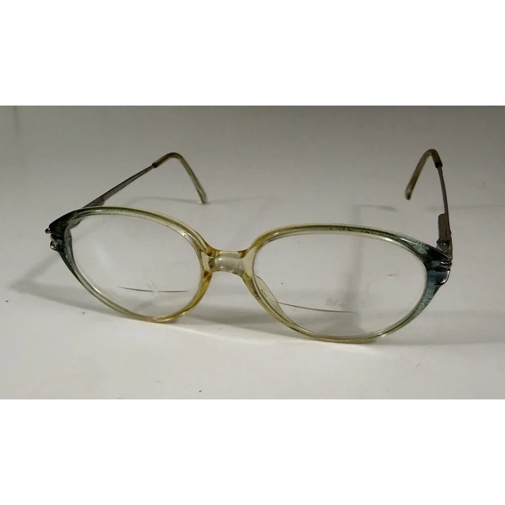 VTG Transparent Oval Glasses Frames Green Yellow Gradient Metallic Accents Italy